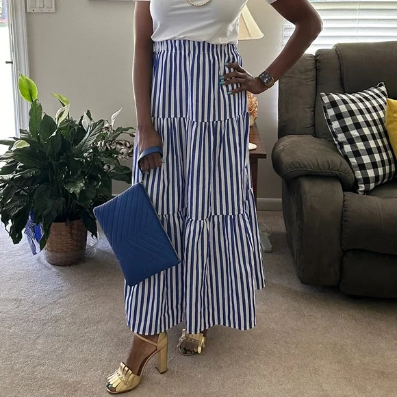Blue and White Striped Women's Skirt - Picture 4 of 4